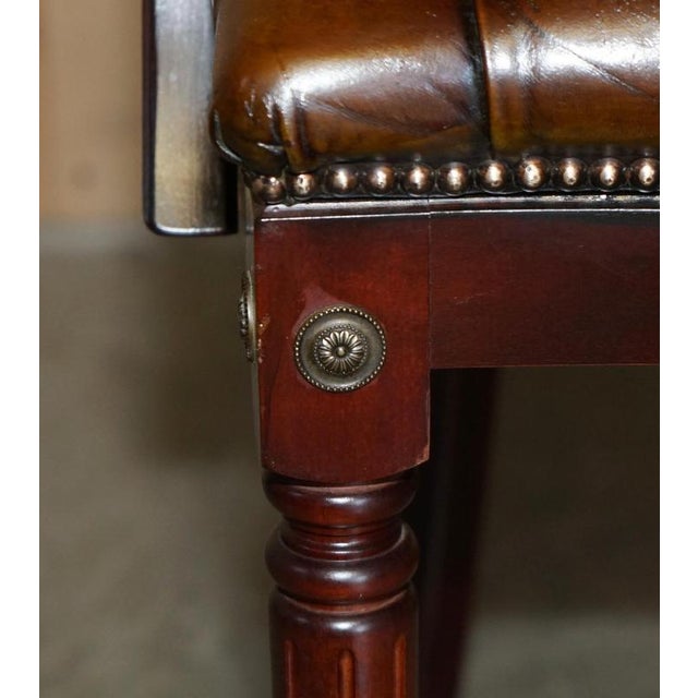Set of Brown Leather Chesterfield Library Reading Armchairs For Sale - Image 11 of 18