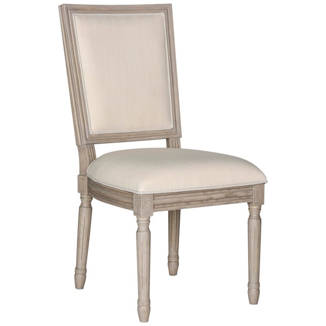 French Brasserie 19" H Linen Side Chair in Light Beige & Rustic Grey - a Pair For Sale - Image 4 of 7
