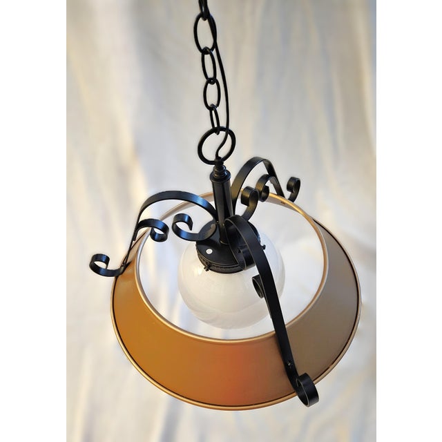 Wrought Iron + Enameled Steel & Glass Globe Swag Pendant, 1960's For Sale In Dallas - Image 6 of 10