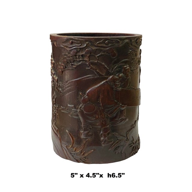 This is a Chinese bamboo brush pen holder. It has its own wood patina and color. Good for collection and home accent...