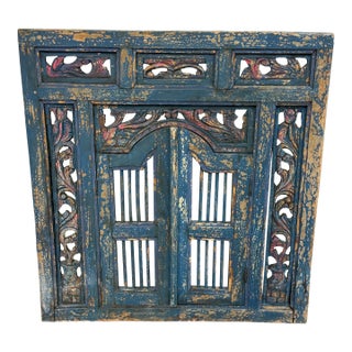 Indonesian Carved Wood Window Wall Decor For Sale