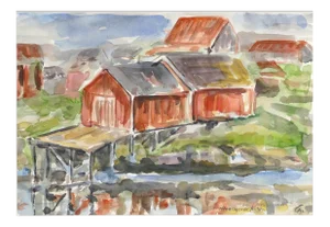Wooden Huts - Original Watercolor by Armin Guther - 1986 1986