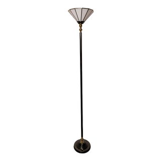 Art Deco Torchiere Floor Lamp in Metal, Brass, and Glass For Sale