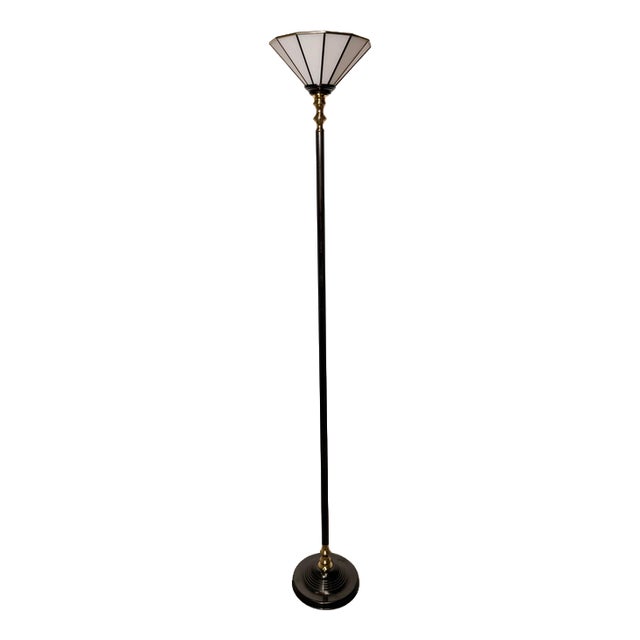Art Deco Torchiere Floor Lamp in Metal, Brass, and Glass For Sale