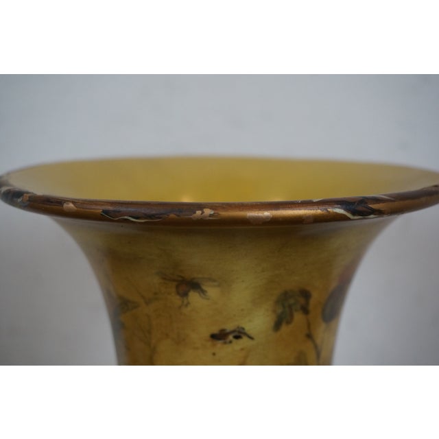 Ceramic Late 20th Century Chinoiserie Painted Yellow Floral Porcelain Ceramic Flower Vase Mantel Urn For Sale - Image 7 of 11
