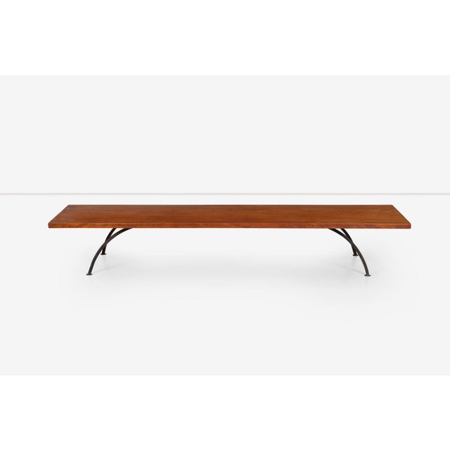 Arthur Espenet Carpenter Wrought Iron Coffee Table in Narra Wood 1960 Great length for those long sofas, or used behind...