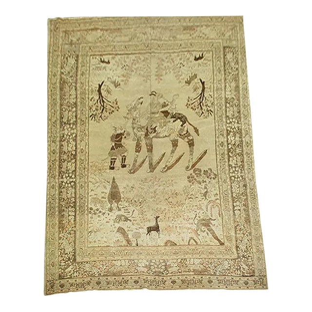 Antique Pictorial Persian Haji Jalili Tabriz Rug For Sale