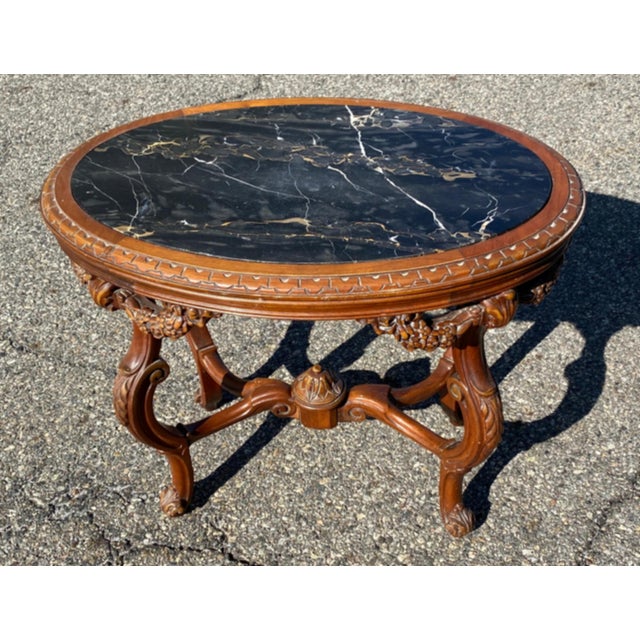 Vintage 1930s John Wanamaker Marble Top Walnut Low Oval Side Table