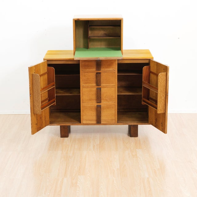 Wood 1950s English Brutalist Oak Bar Cabinet Buffet For Sale - Image 7 of 10