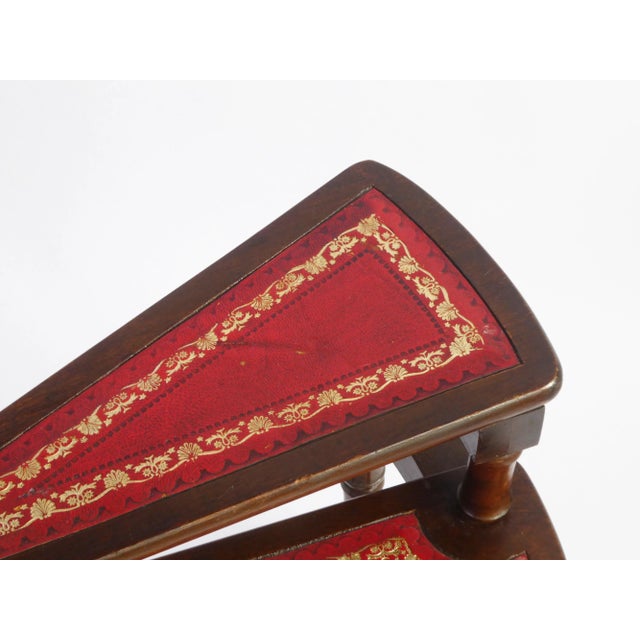 English Victorian Wooden and Red Leather Library Steps, 1950s For Sale - Image 3 of 8