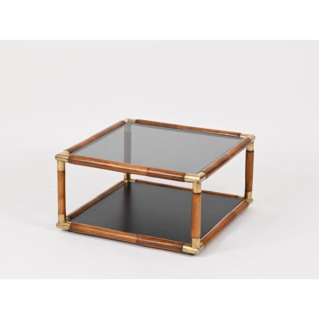 Bamboo, Brass and Smoked Glass Coffee Table in the style of Gabriella Crespi, Italy, 1970s For Sale - Image 12 of 14