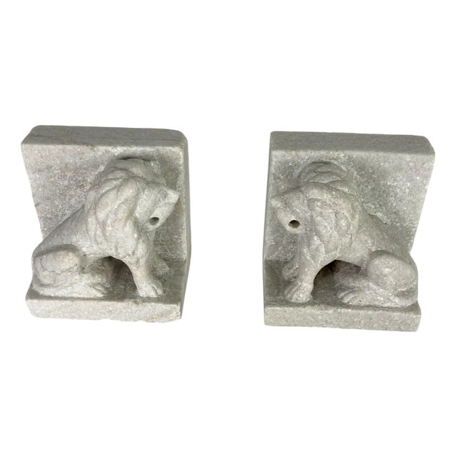 Mid-Century Italian Marble Lion Bookends, 1950s, Set of 2 For Sale