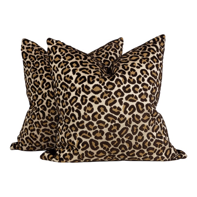 Black and Gold Velvet Leopard Pillows, a Pair Chairish