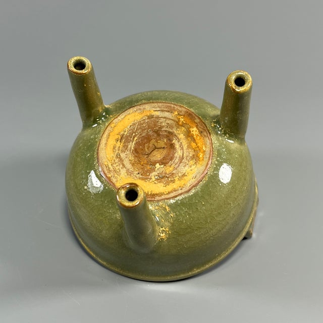 Ceramic Vintage‑Style Chinese Longquan Celadon Tripod Censer With Two Handles For Sale - Image 7 of 7