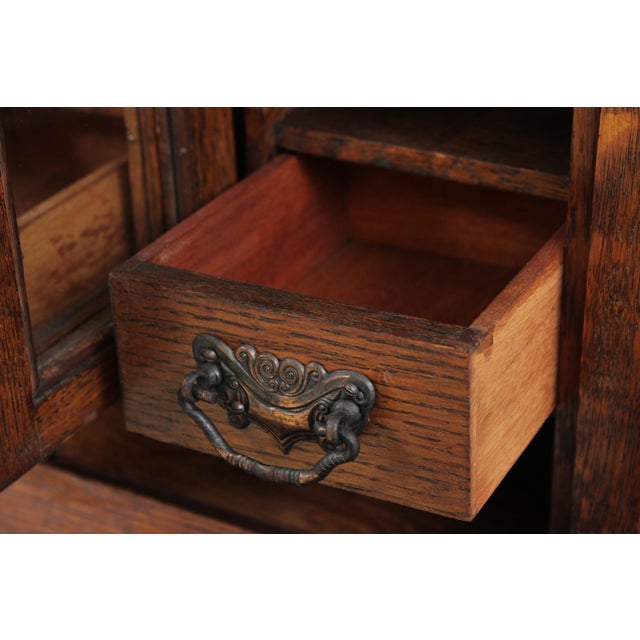 Wood Antique Arts & Crafts Diminutive Mission Oak Smoking Cabinet For Sale - Image 7 of 13