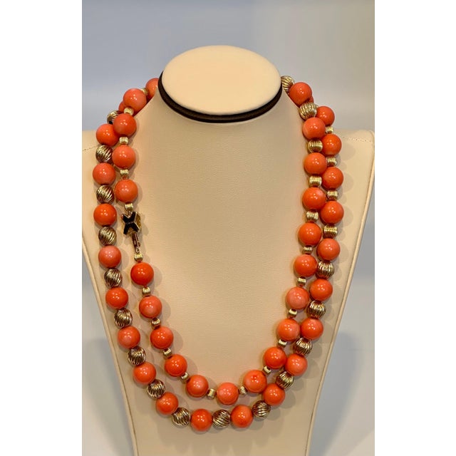 Metal Signed Tiffany & Co. Vintage Natural Coral & Yellow Gold Bead Necklace, 38" Long For Sale - Image 7 of 18