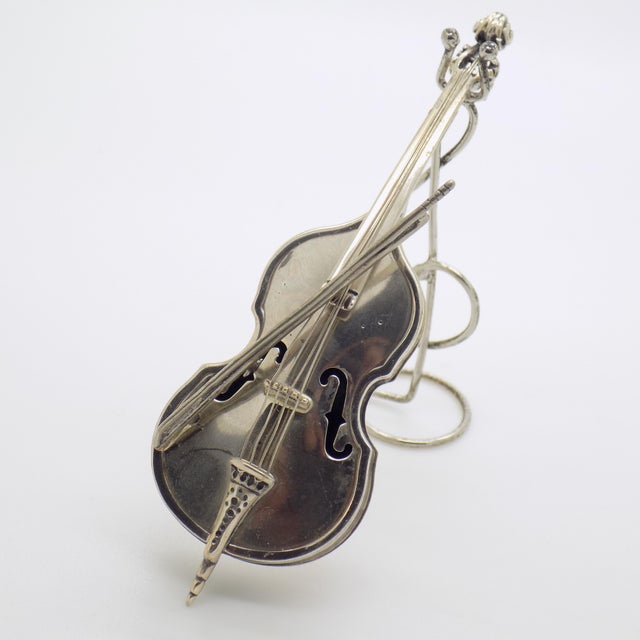Silver Large Vintage Italian Handmade Silver Violin and Bow Figurine with Stand from Angini, Arezzo, Italy, 1980s For Sale - Image 8 of 14