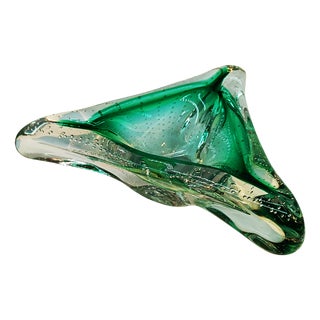 Large Italian Triangular Ashtray in Murano Glass with Air Bubble, 1960s For Sale