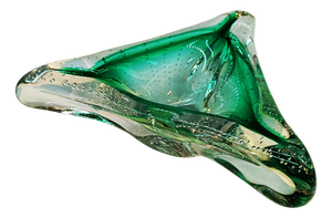 Large Italian Triangular Ashtray in Murano Glass with Air Bubble, 1960s