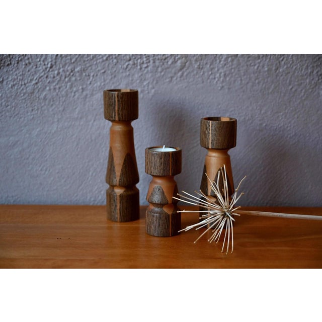 Scandinavian Wooden Candlesticks, Denmark, 1960s, Set of 3 For Sale - Image 6 of 6