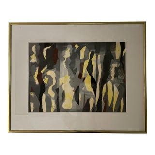 Matthieu Rosianu (French Romanian, 1897-1969) Original Painting Abstract Figures on Paper For Sale