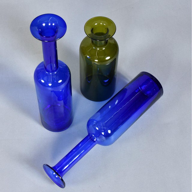 Trio of Otto Brauer for Holmegaard Green and Blue Danish Glass Gulvvases For Sale - Image 9 of 12