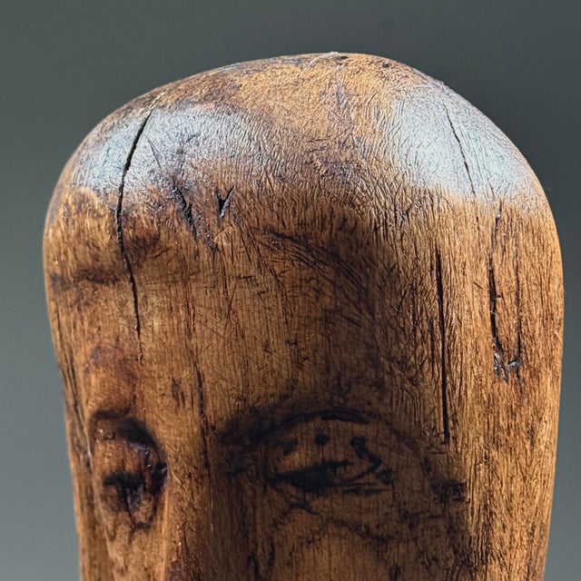Vintage Hand Carved Folk Art Modernist Portrait Bust For Sale - Image 11 of 12