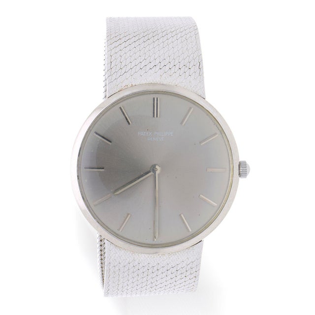 1970s Patek Philippe Calatrava 3468 34mm Gray Dial 18k White Gold Watch For Sale - Image 9 of 14
