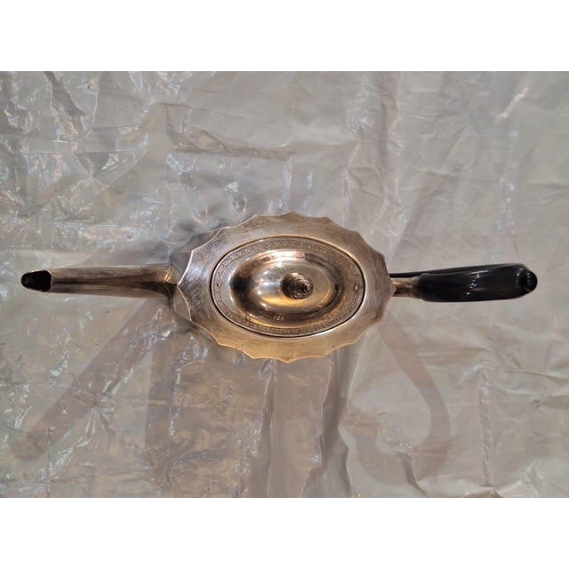 Antique Edwardian Silver-Plated Fluted Tea & Coffee Service With Ebonized Handles, 4-Piece Set For Sale - Image 9 of 13