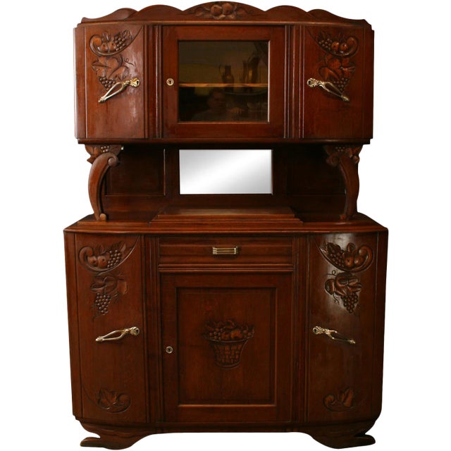 1920 Art Deco Buffet French Carved Oak Grapes For Sale