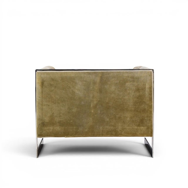 Milo Baughman for Thayer Coggin Mid Century Cantilever Steel Tufted Lounge Chairs - Pair For Sale - Image 9 of 12