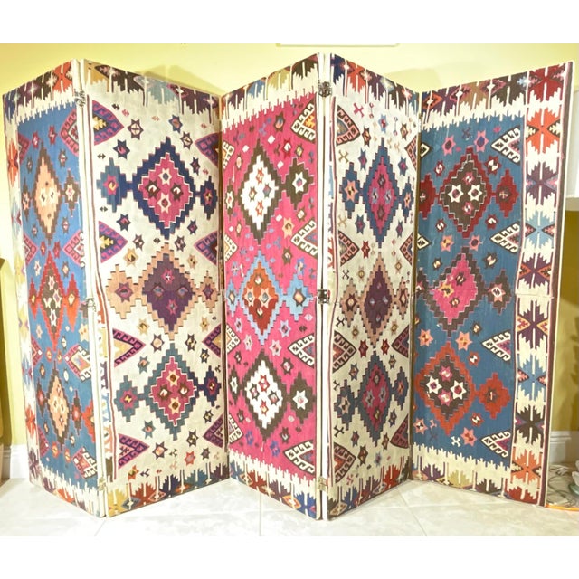 One-of-a-Kind Custom Antique Flat-Weave Oriental Kilim Folding Screen For Sale - Image 9 of 18