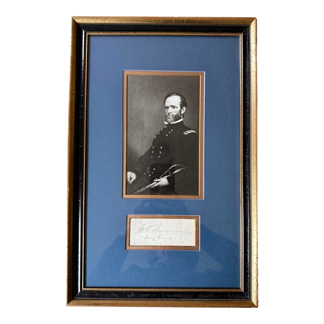 Framed William T. Sherman Portrait With Autograph, 19th Century Civil War Memorabilia For Sale