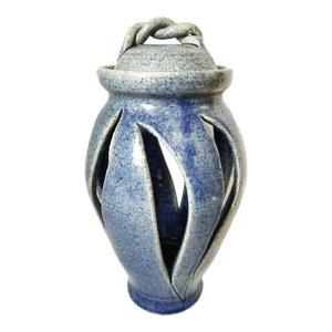 1980s John Garrou Nc Pottery Old Fort Hand Made Southern Folk Art Blue Pottery Candle Lantern
