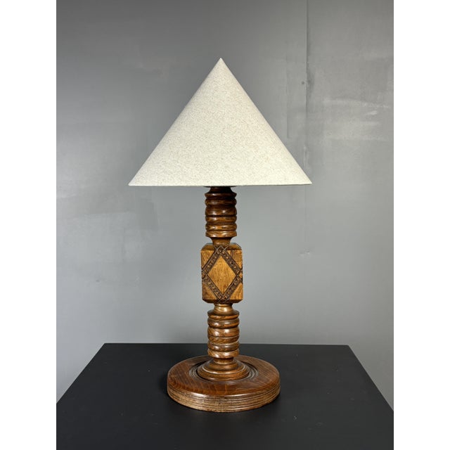 Mid-Century Brutalist French Wood Table Lamp from Charles Dudouyt, 1950s For Sale - Image 13 of 13