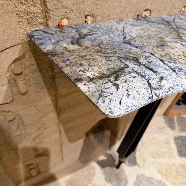 Wall Console Table Mexican Modernist Prouve Era Forged Iron Bronze Blue Stone For Sale - Image 9 of 10