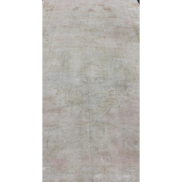 Wide Turkish Oushak Gallery Runner in Muted Tones With All-Over Design For Sale In Atlanta - Image 6 of 13