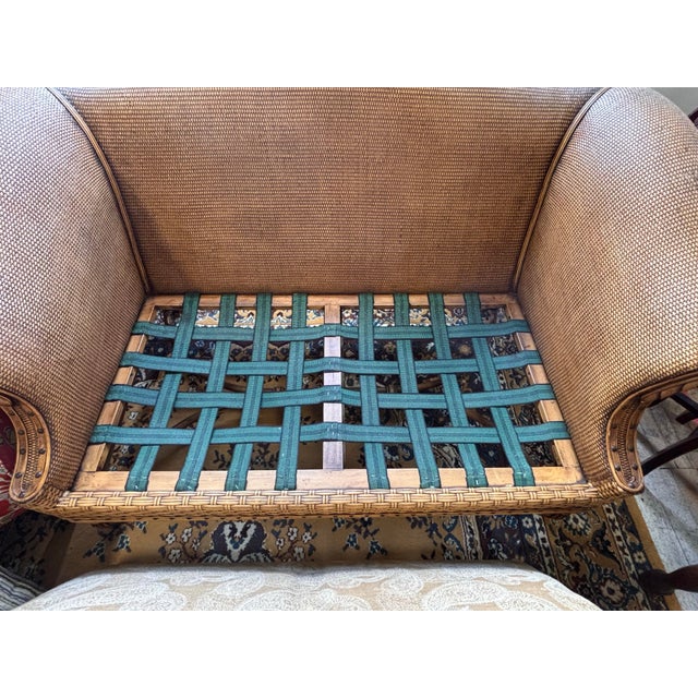 Vintage British Colonial Tommy Bahama Style Woven Rattan Loveseat For Sale - Image 11 of 12
