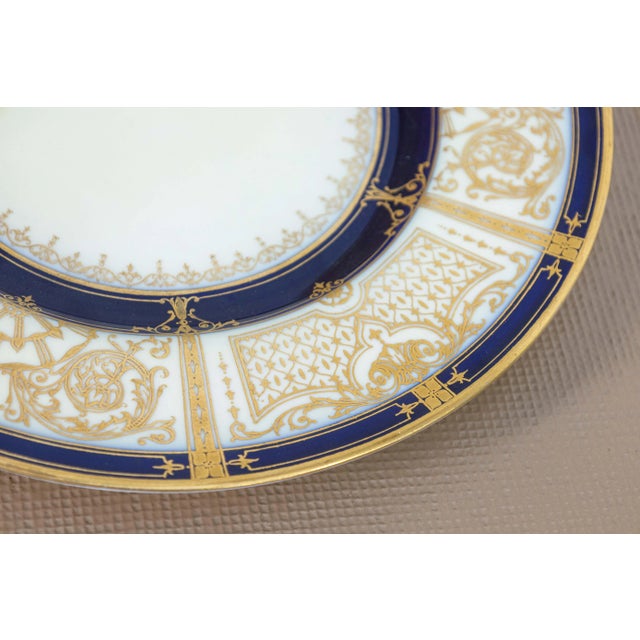 Tiffany and Co. Set of 12 Tiffany & Company Gilded Cobalt Blue Porcelain Plates Made in England For Sale - Image 4 of 6