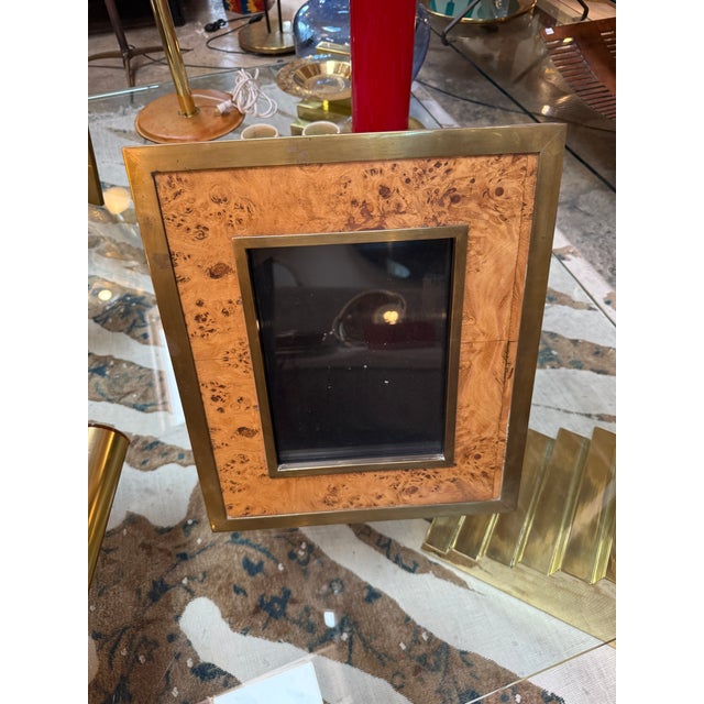 Vintage Burl Wood and Brass Picture Frame, Italy, 1980s For Sale - Image 4 of 7