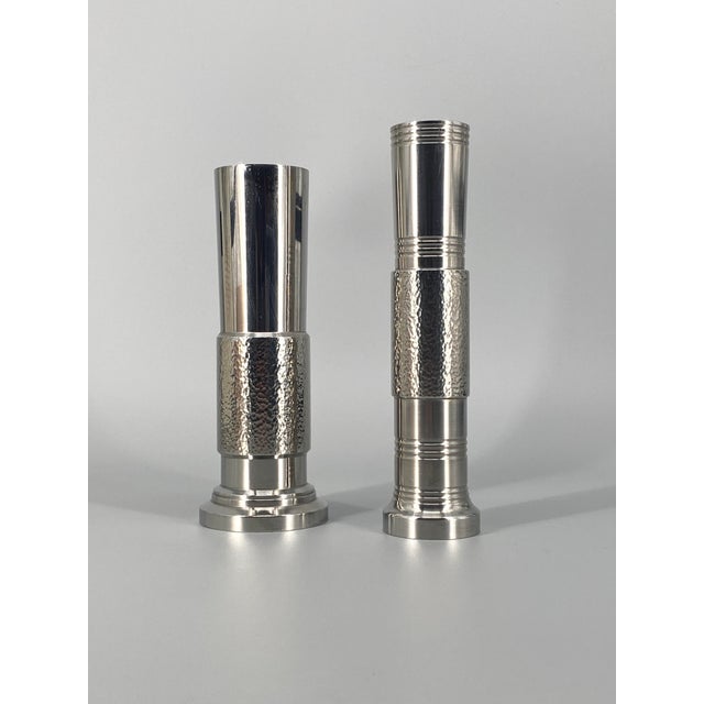 Set of two vases * High-quality, heavy stainless steel vases * Turned, polished, partially with hammered finish * By BMF -...