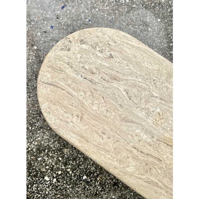 Beige Vintage Modern Stone Coffee Table With Ripple Pedestal Base | Italian Style For Sale - Image 8 of 13