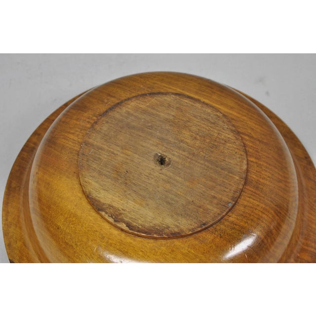 Vintage Mid Century Modern Turn Carved Double Rim Walnut Wooden Salad Fruit Bowl For Sale - Image 12 of 14