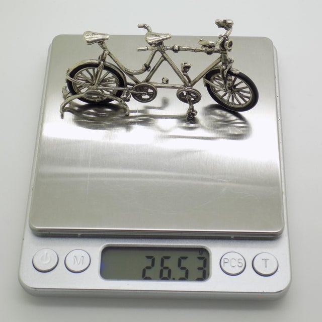 Vintage Italian Handmade Genuine Silver and Rubber Tandem Bicycle Figurine, 1970s For Sale - Image 9 of 12