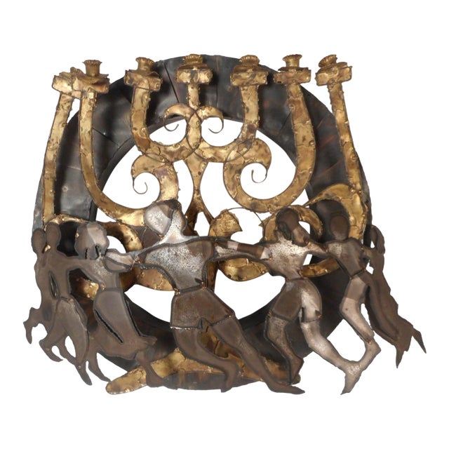 Midcentury C. Jere Style Metal Menorah Wall Art For Sale