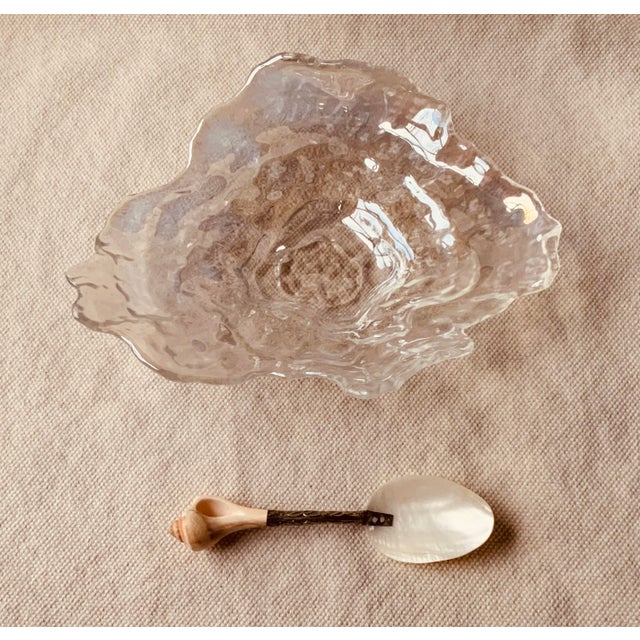 Mid 20th Century Crystal Oyster Shell Caviar Dish With Mother of Pearl & Whelk Shell Spoon For Sale - Image 12 of 15