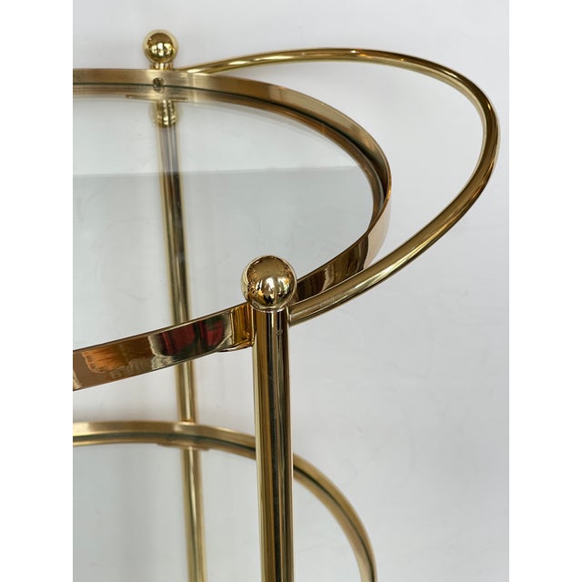 1970s Century Italian Brass 3 Tier Bar Cart, With Glass Shelves, 1970s For Sale - Image 5 of 16