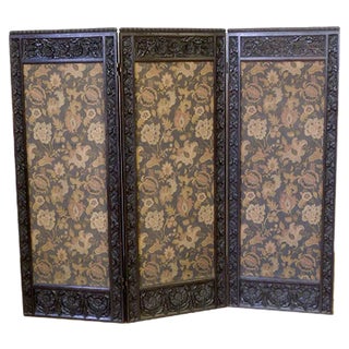 Victorian Oak Framed Tapestry Screen, 1880s For Sale