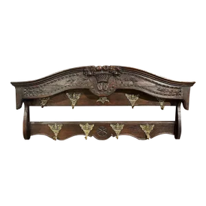 Mid-19th Century French Carved Oak Hanging Shelf With Hooks From Normandy