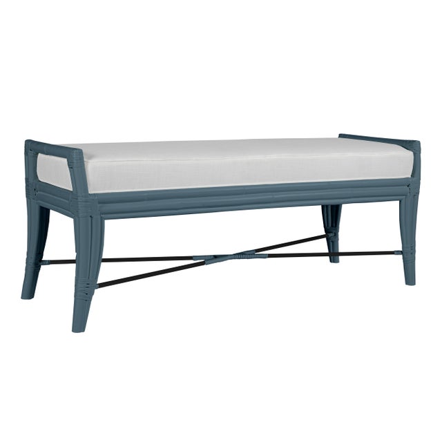 David Francis Malacca Bench - Regatta Blue For Sale - Image 4 of 6